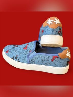 Disney X Aldo True Original Slip On Sneaker Sz 8.5 Mickey Minnie Mouse Denim EUC